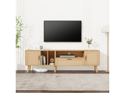 Móvel para TV 171,5x35x47 cm, Montagem no Chão ou Parede, 3 Portas, 3 Gavetas, Modular, Branco e Madeira KOMHTOM