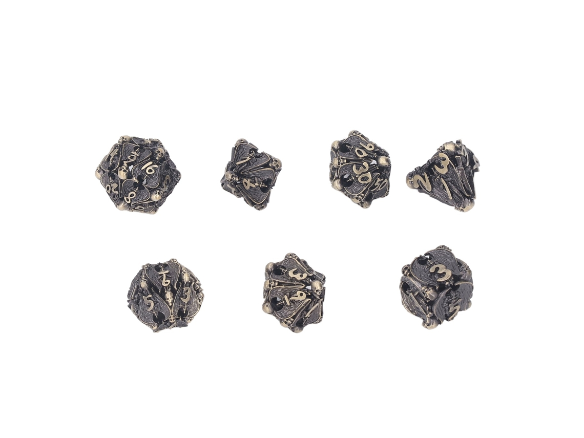 Walshlxq conjunto de 7 Dados Huecos de Latón Poliédricos para Juegos de Mesa com Números Claros