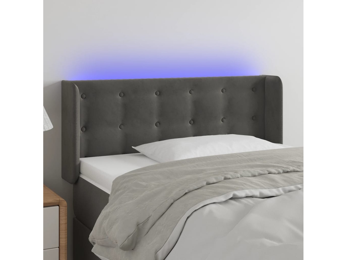Vidaxl Cabeceira Cama C/ Luzes Led Veludo 83x16x78/88cm Cinza-escuro