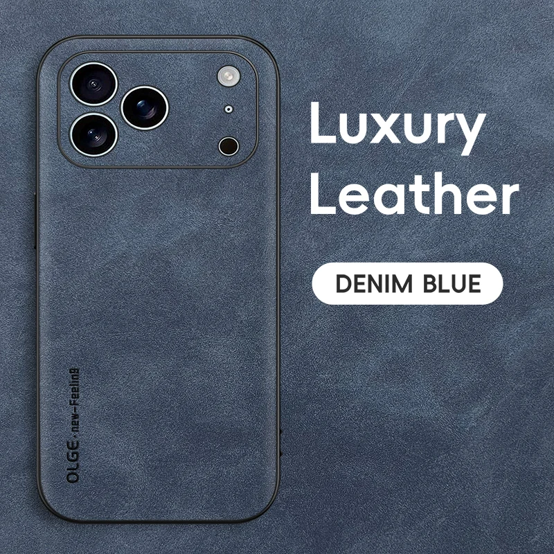 Capa Para Iphone (azuis, Iphone 14 Plus) Em Couro Genuíno De Ovelha Resistente A Impactos.