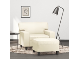Poltrona De Sala | Cadeira | Poltrona Com Apoio De Pés Couro Artificial 60 Cm Cor Creme Wsd160343 Lovely Home