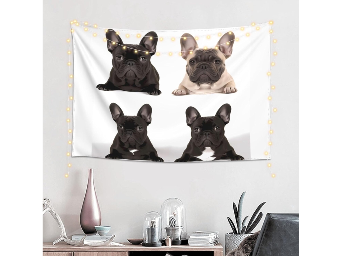 Tapeçaria Parede Com Estampa Buldogue Francês, Decoração Quarto E Sala Estar, 152 X 102 Cm (60 X 40 Polegadas)