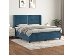 Cama Com Molas/colchão 160x200 Cm Veludo Azul-escuro
