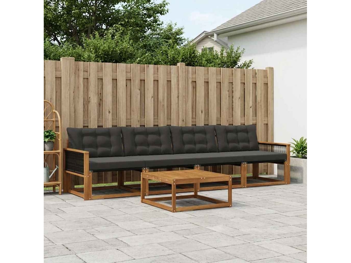 Vidaxl Conjunto De Sofás Para Exterior 5 Pcs Natural E Preto