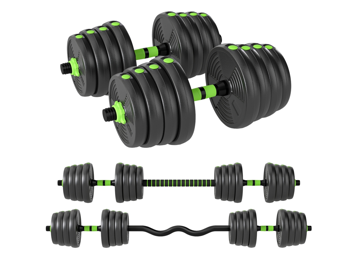 Conjunto De Halteres Ajustáveis 3-em-1 Até Com Barras De Conexão E Alças Antiderrapantes Para Treino Em Casa 30kg
