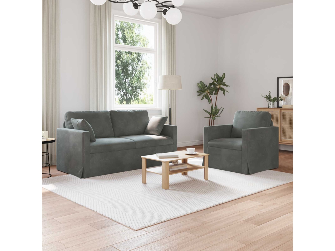 Vidaxl Conjunto De Sofás 2 Pcs Cinza Escuro 158 X 78 X 80 Cm Veludo