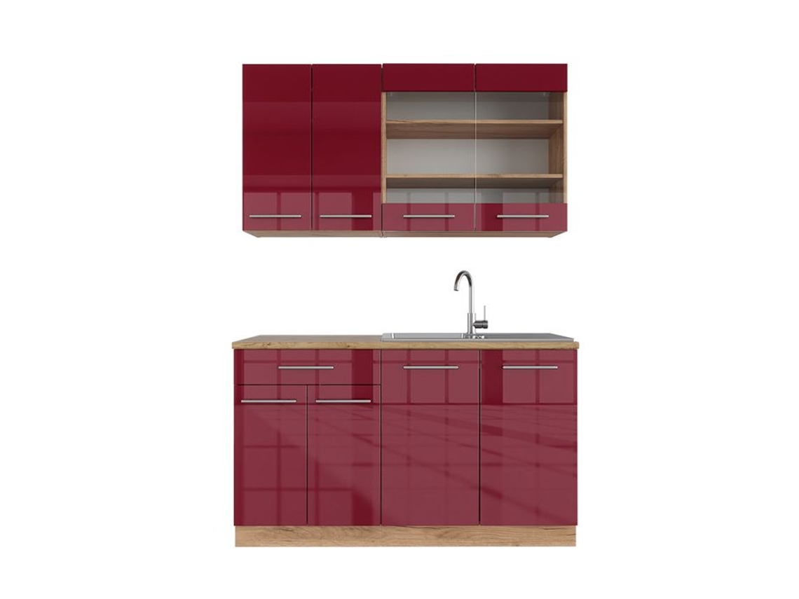 Cozinha Fame-Line, 140 cm sem bancada, vinho brilhante/carvalho dourado, Vicco