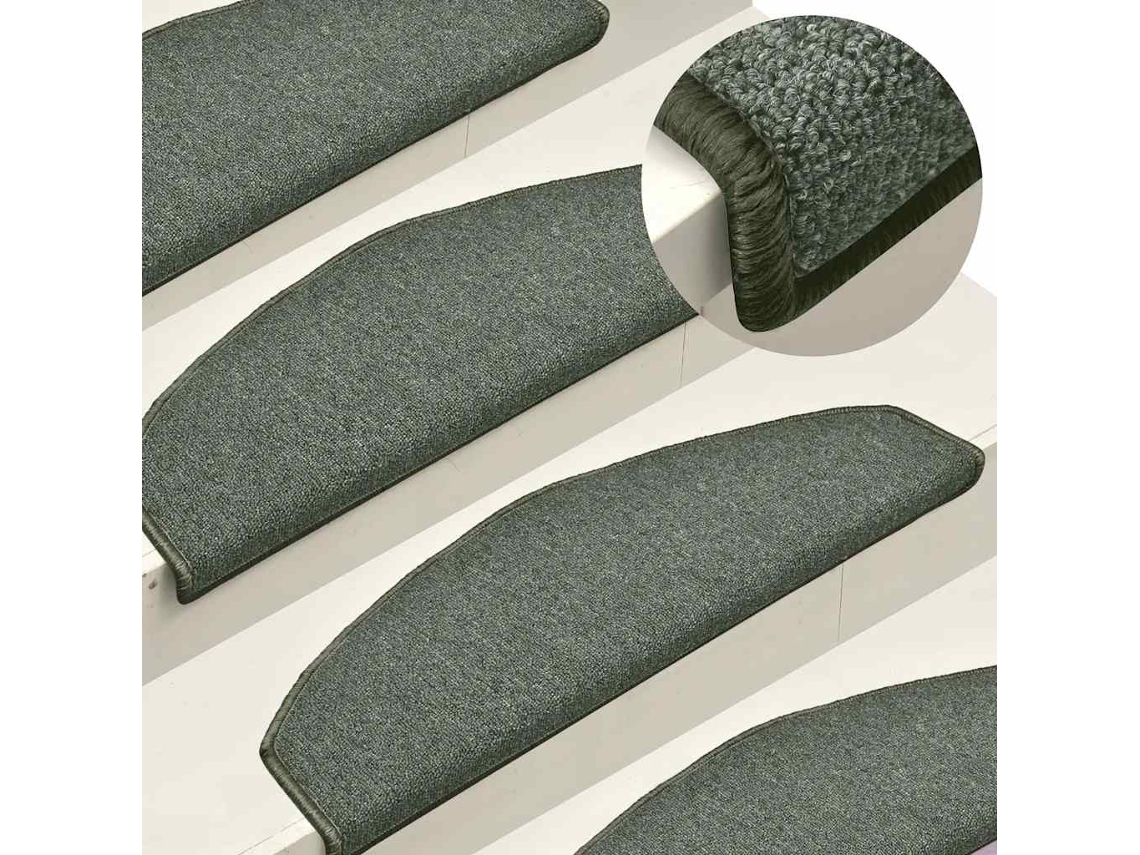 Vidaxl Tapetes De Escada 15 Peças 65x24x4 Cm Verde Escuro Semicircular Grande