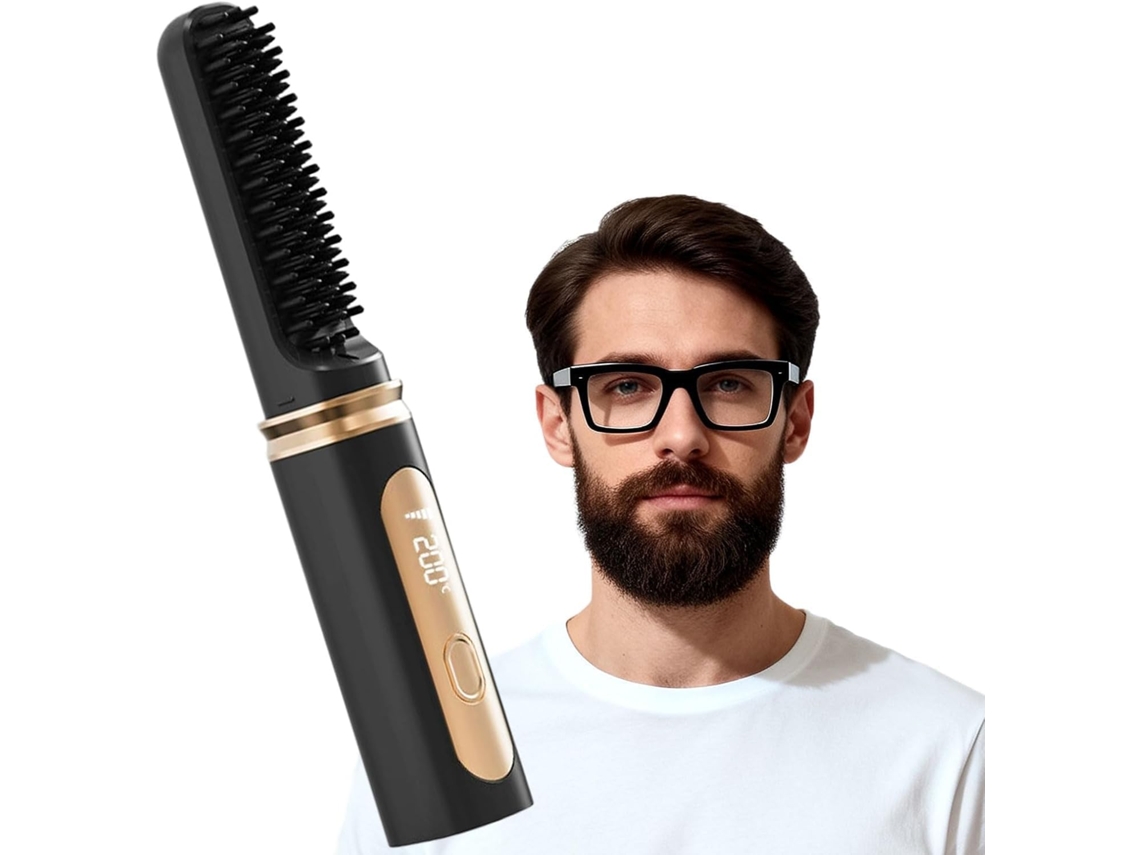 Pente Alisador De Barba Sem Fio E Escova Alisadora Cabelo