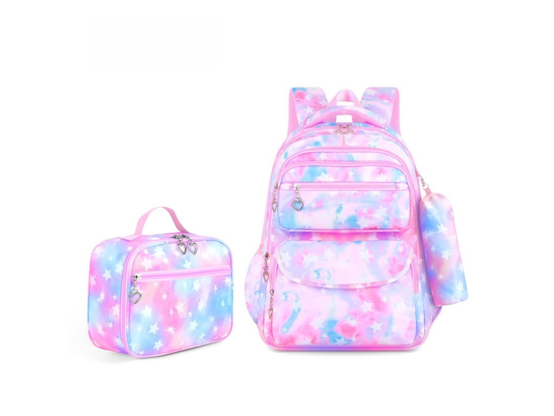 Mochila De Menina Para Menina Do Ensino Básico E Secundário, Conjunto Com Lancheiras Para Menina. Rosa Hexinyigjly