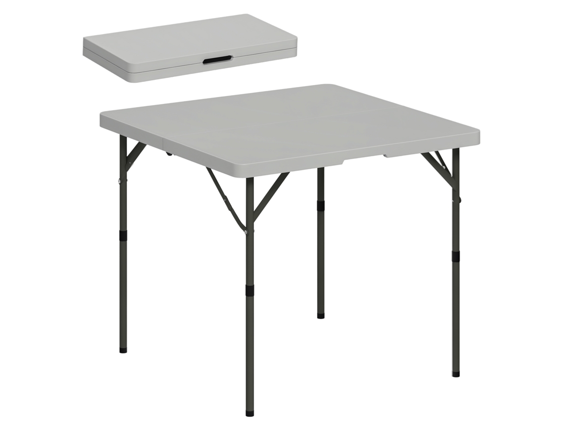 Mesa de Acampamento Dobrável e Ajustável em 2 Alturas, HDPE e Metal 86x86x74cm cinza escuro BTFORUS