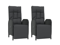 Conjunto de 2 Poltronas Reclináveis para Exterior C/ Almofadões Vime Pe Preto MAISON EXCLUSIVE