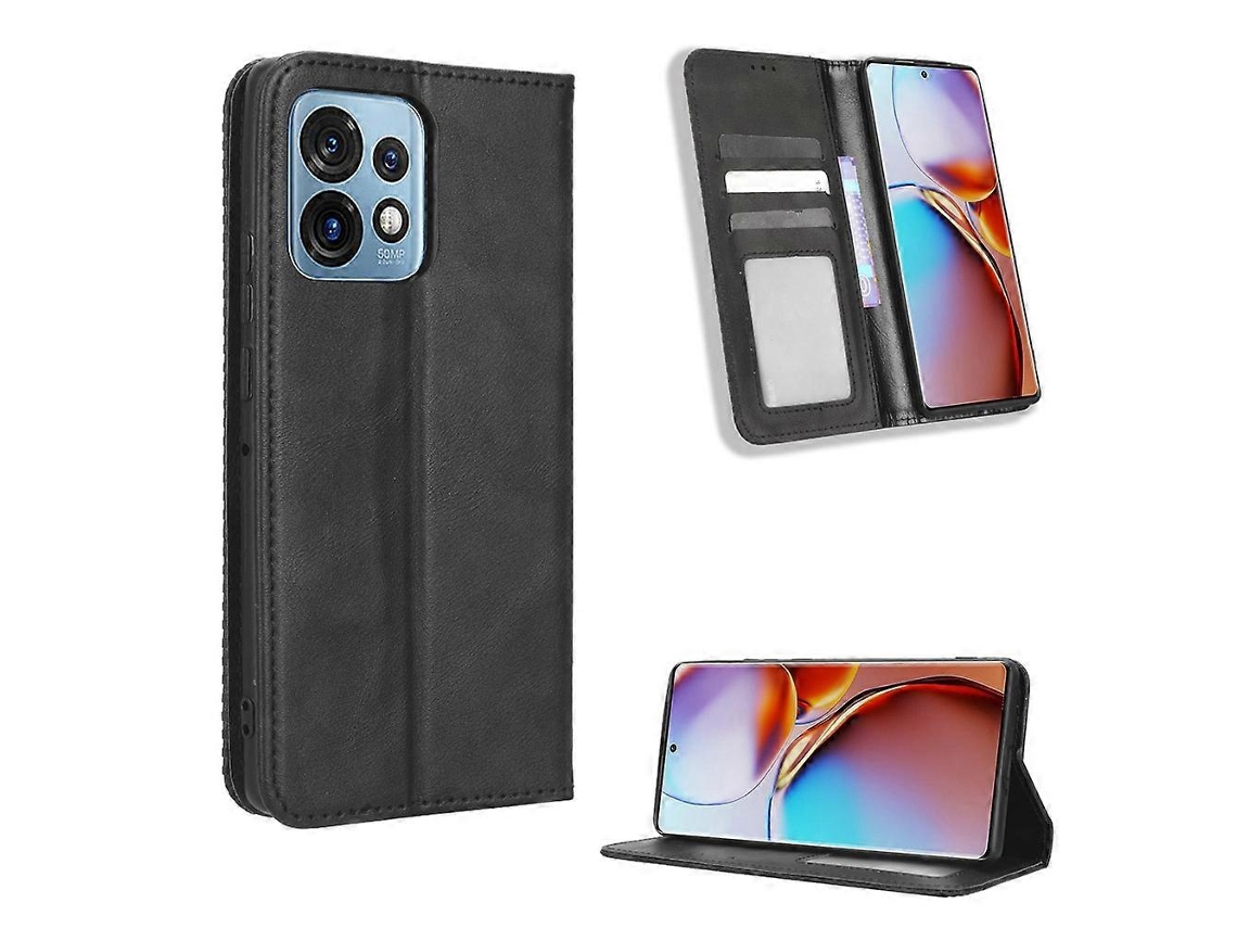 Capa De Celular Motorola Moto X40 Pro Com Fecho Magnético E Textura Retrô Em Couro.