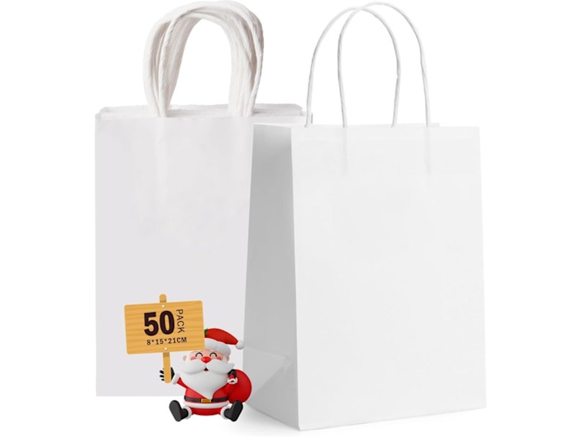 Sacolas De Presente Pequenas Com Alças, Pacote 50 Papel Resistentes Brancas Para Lembrancinhas Casamento, Compras E Presentes. Aquaforge