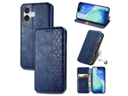 Capa Para Iphone 17 Em Couro Com Estampa Quadriculada E Fecho Magnético, Azul.