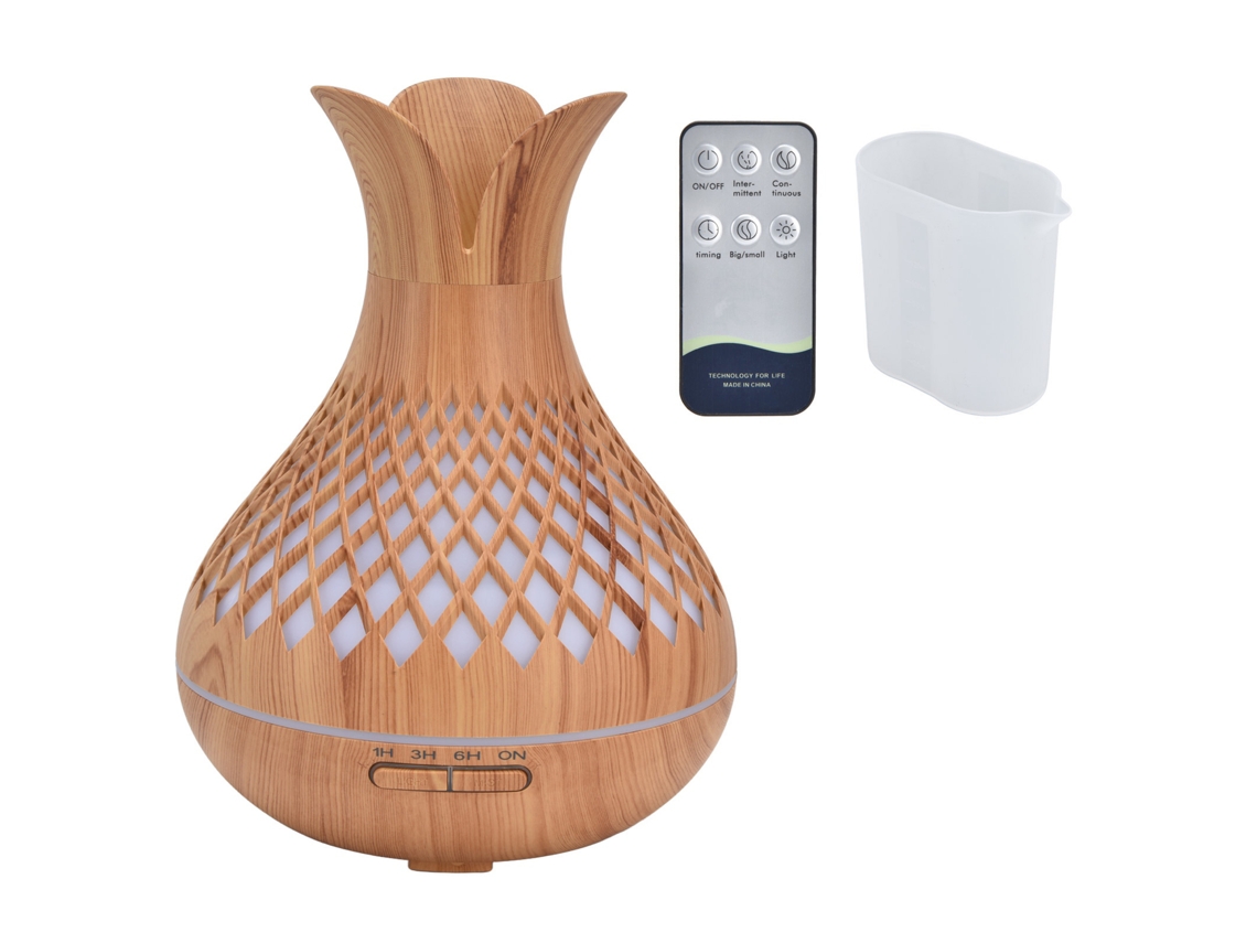 Humidificador de Aromaterapia 500ml Baixo Ruído Luzes LED Controle Remoto Madeira S/MARCA