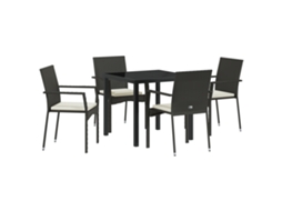 Conjunto 5 De Jantar De Jardim De Vidaxl Com Almofadas Preto Rattan Sintético