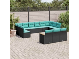 Vidaxl Conjunto De Sofá De Jardim Com 13 Peças E Almofadas Em Rattan Sintético Preto