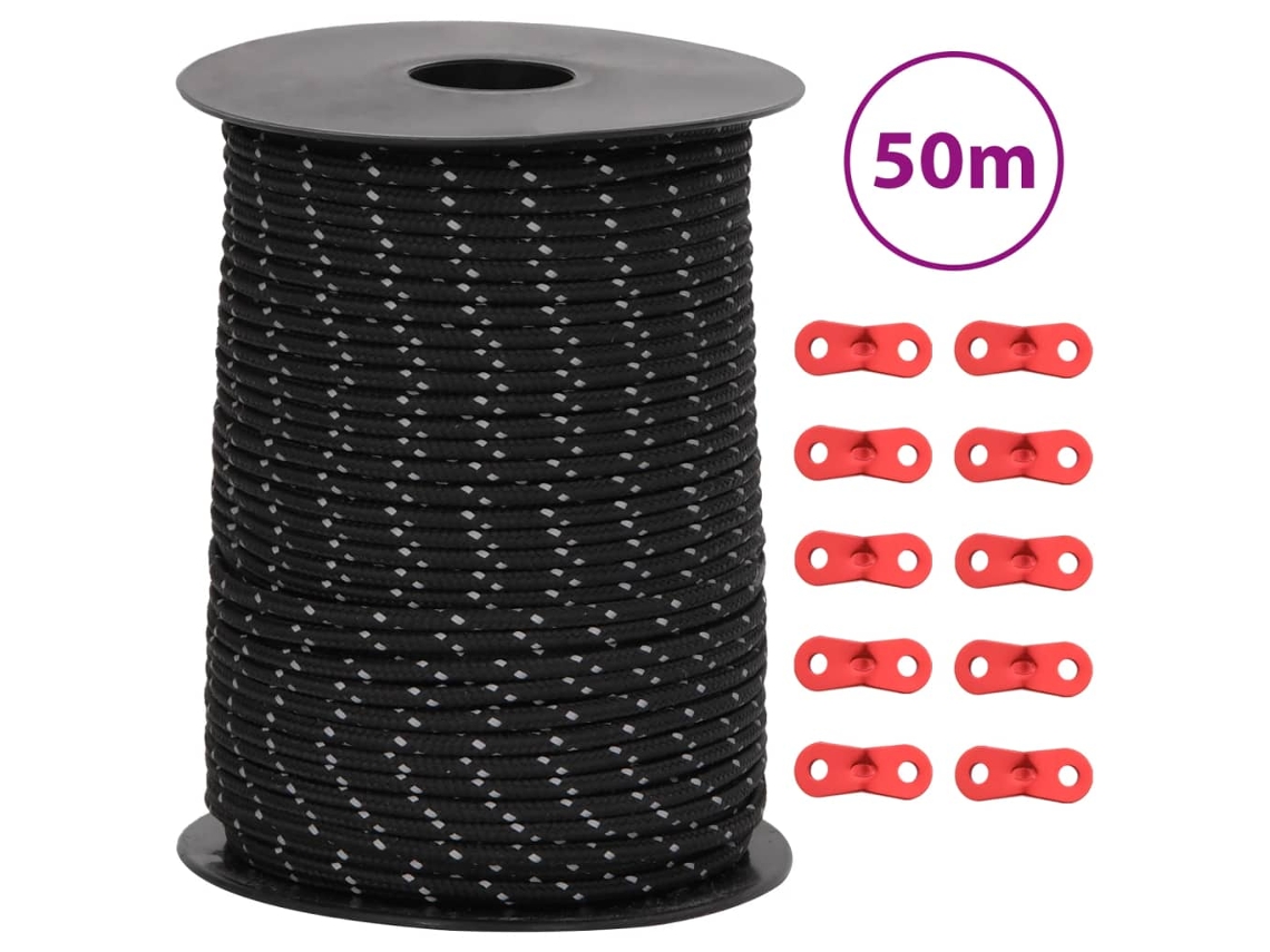 Vidaxl Corda Para Tenda Com Tiras Refletoras E Esticadores 50 M 3 Mm