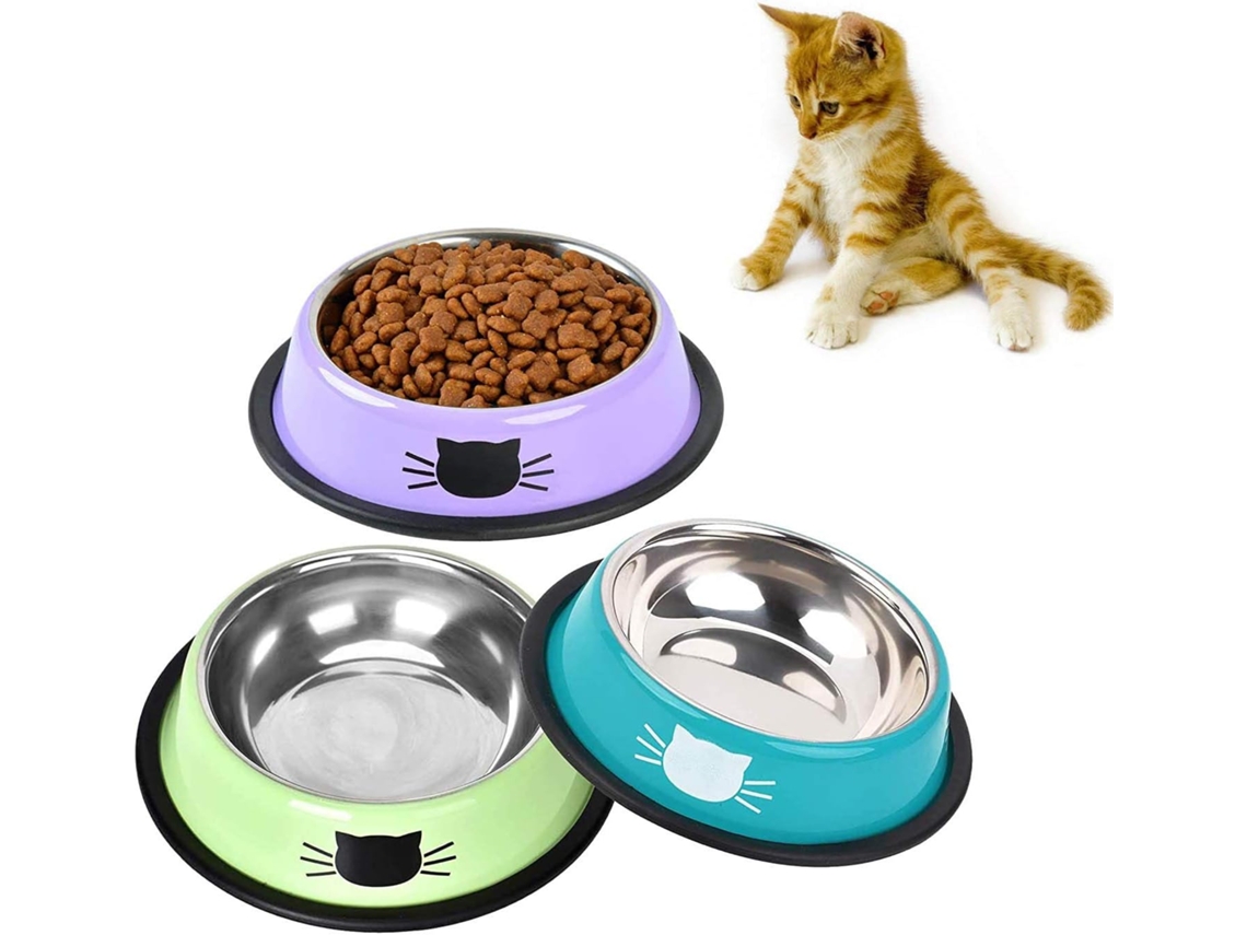 Tigelas de Aço Inoxidável Antiderrapantes para Ração e Água de Gatos, Conjunto com 3 Peças AQUAFORGE