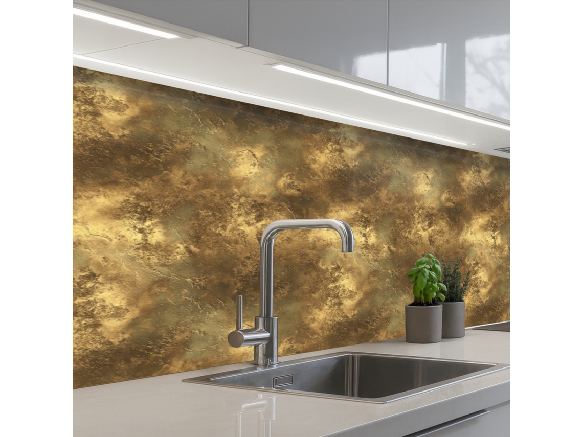 Painéis Antissalpicos De Cozinha Antiguidade - Aspeto Metálico - Ouro 150x60 Cm