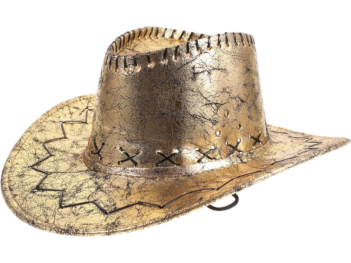 Chapéu De Cowboy Dourado Ajustável Ciieeo Em Couro Sintético Para Cosplay E Festas, Acessório Elegante.