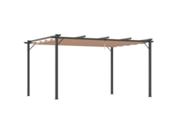 Gazebo pergola com teto de tecido ajustável, estrutura de alumínio, 3x4m, cinza marrom