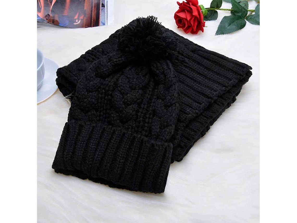 2026 conjunto de Gorro de Punto com Pompon e Cachecol Longo para Mulher, Gorro Grosso Elástico Tecido