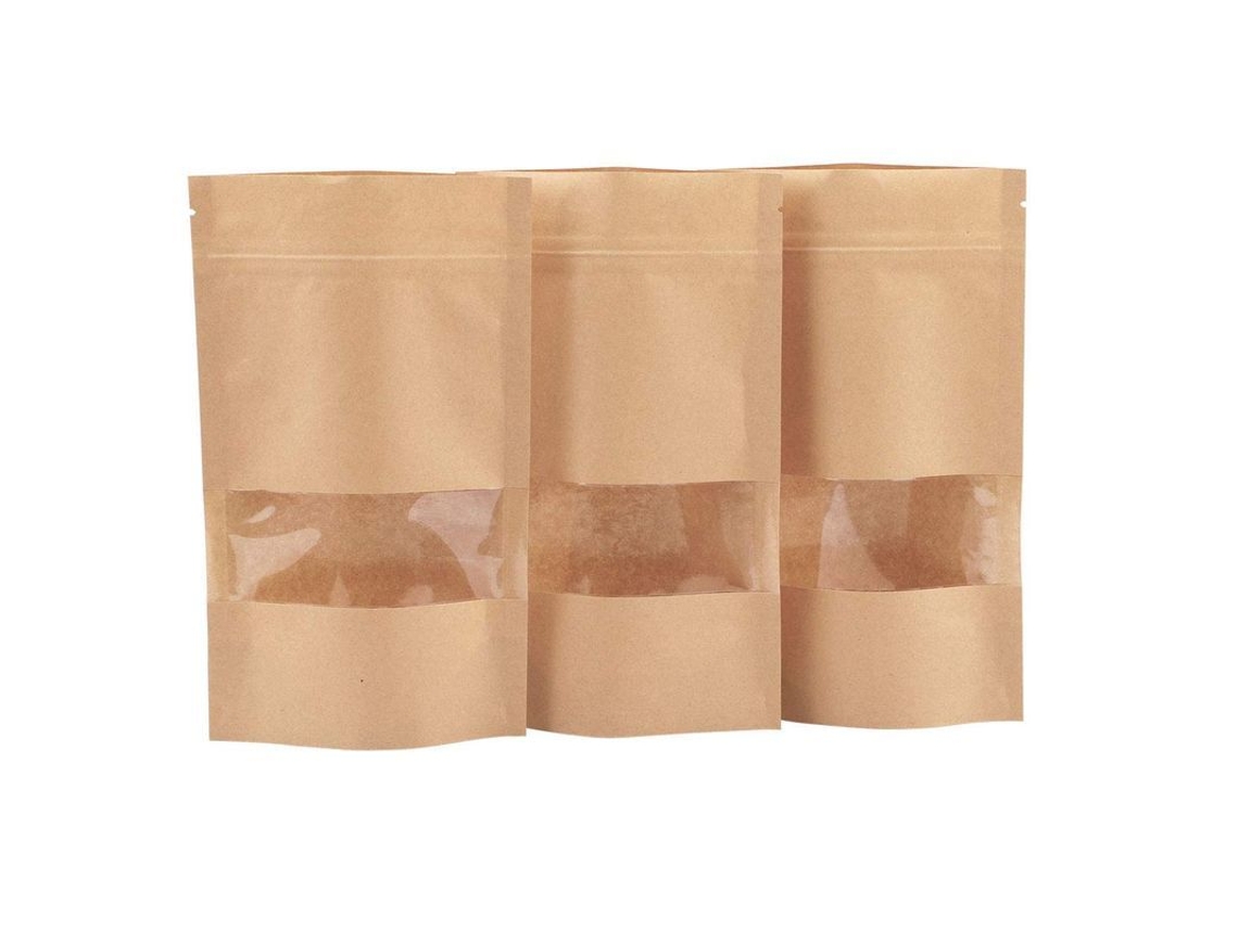 50 Sacos reutilizáveis Nova Line com fecho ziplock, papel kraft, 9x14cm | S/MARCA