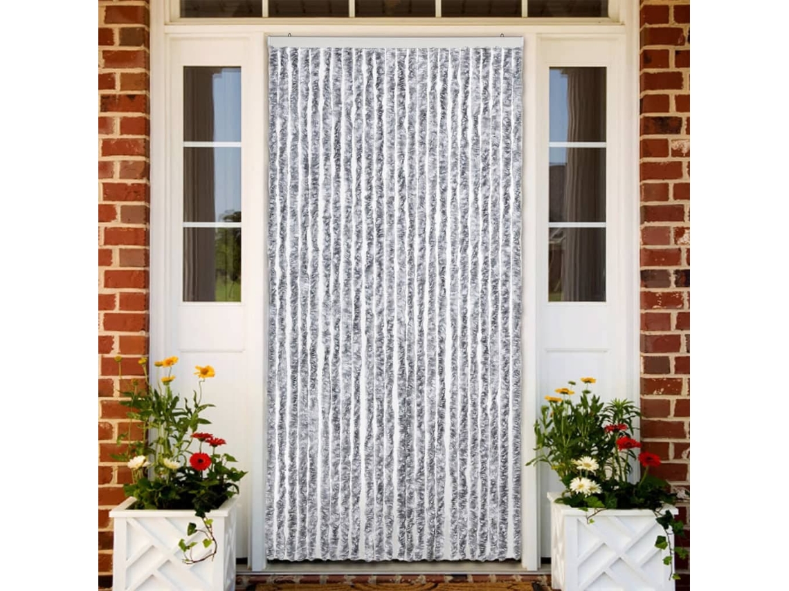 Vidaxl Cortina Anti-insetos 100x220 Cm Chenille Branco E Cinzento