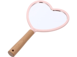 Pincel de maquiagem portátil em formato de coração rosa com capa de madeira.