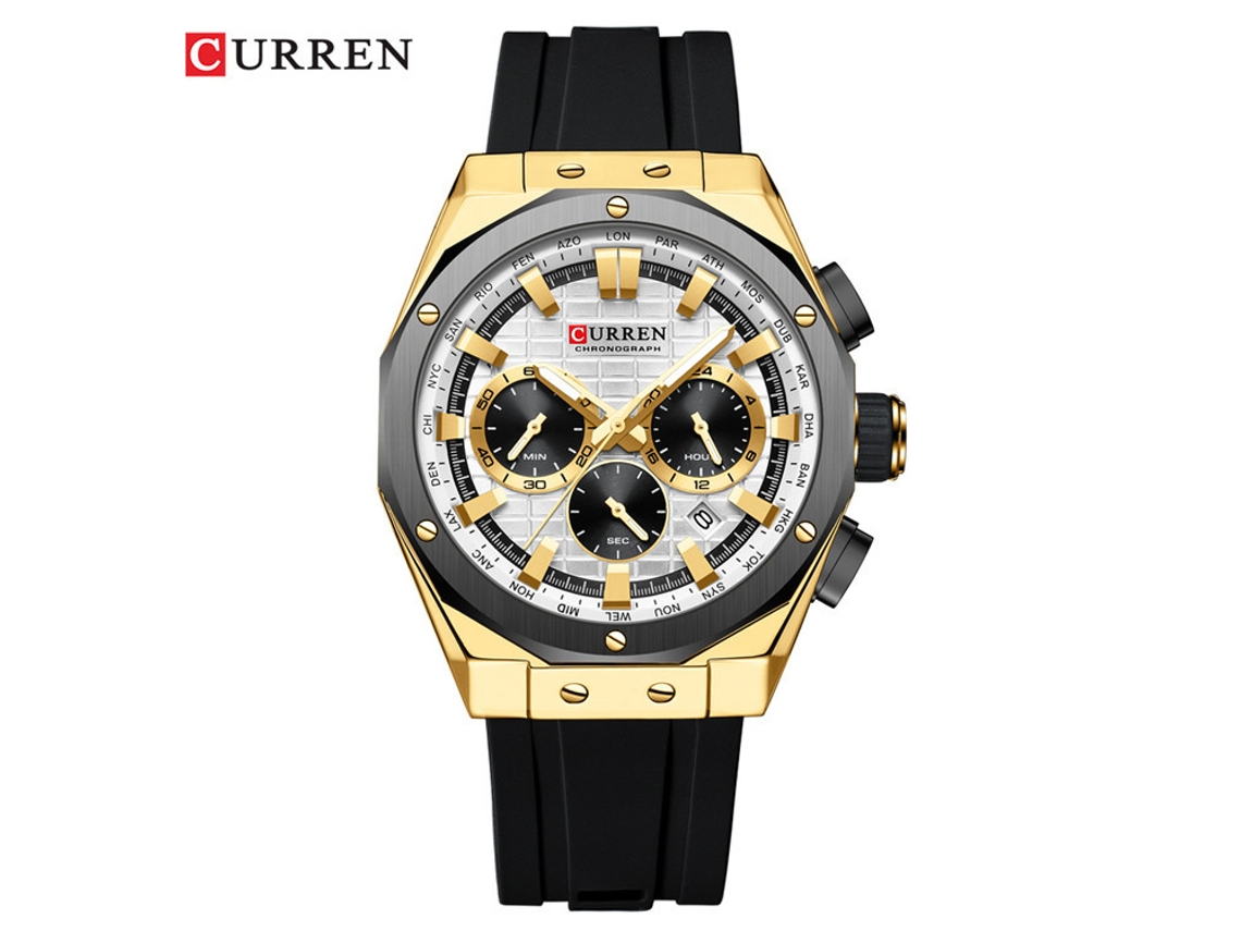 Relógio Masculino Esportivo MDUG, com grande mostrador, pulseira de borracha, cronógrafo de seis ponteiros