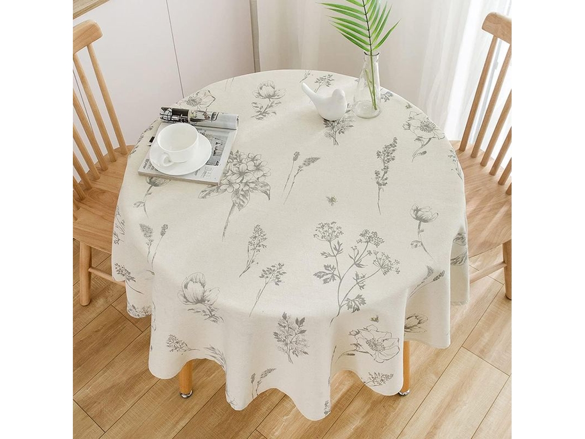 Mantel Redondo Beige 150cm De Algodão E Linho Antimanchas Antiarrugas Para Mesa De Jantar Mesa De Café