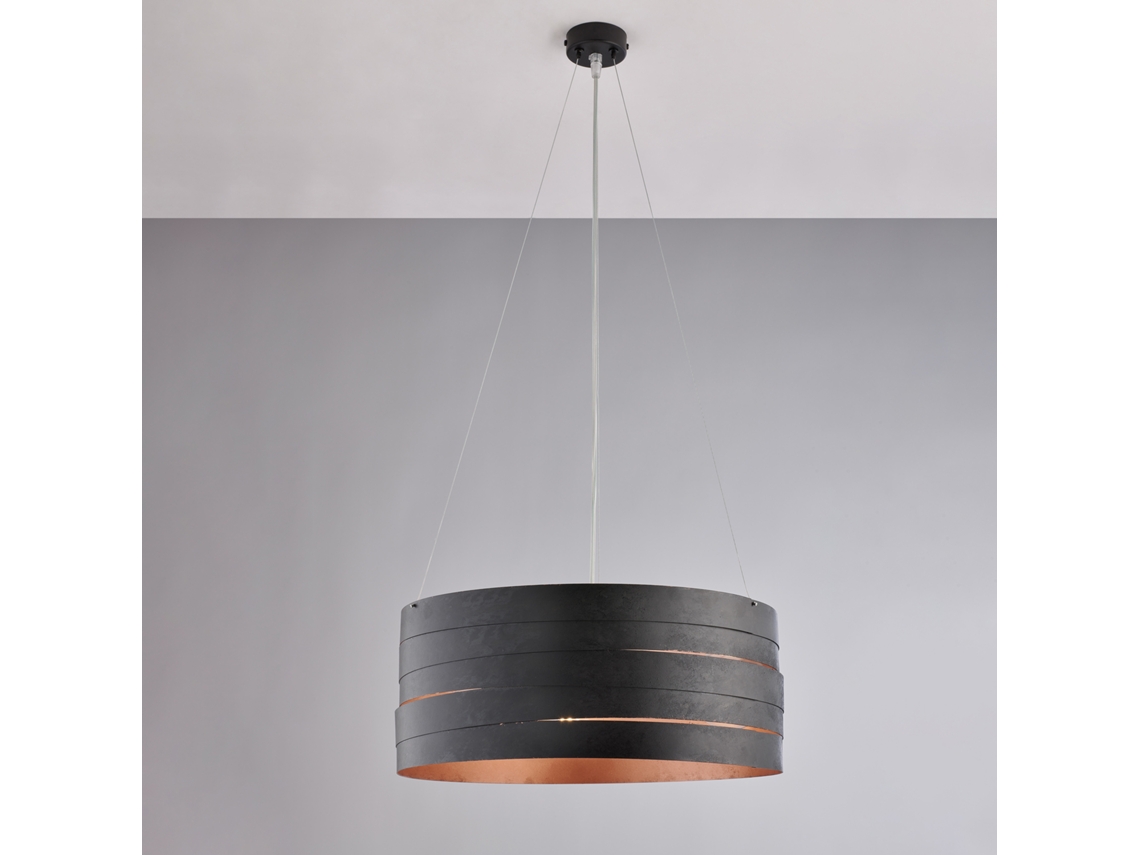 Mambo Suspenso Em Ferro Lacado Preto Com Deco Exterior E Decorao Pretos. Interno Em Cobre Antigo Com Cabos De Ao Regulveis ??3 Luzes 120 45 Belight
