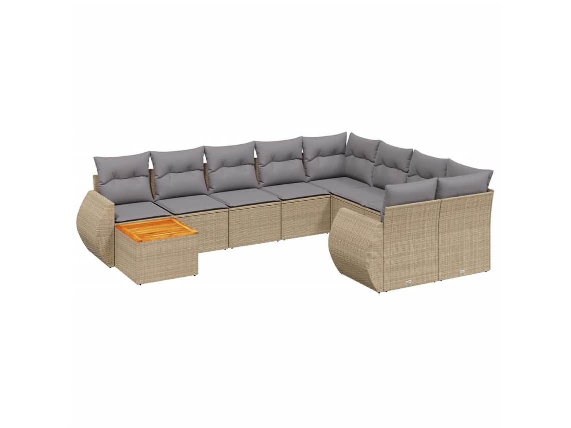 Conjunto de 10 Sofás para Jardim com Almofadões Vime Pe Bege MAISON EXCLUSIVE
