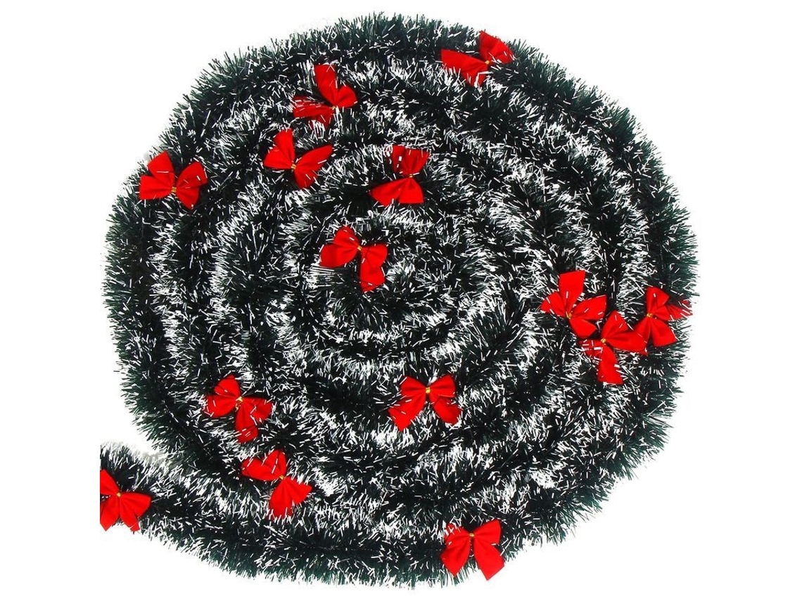 Guirlanda de Tinsel Natal 2m Verde Escuro Laço Vermelho