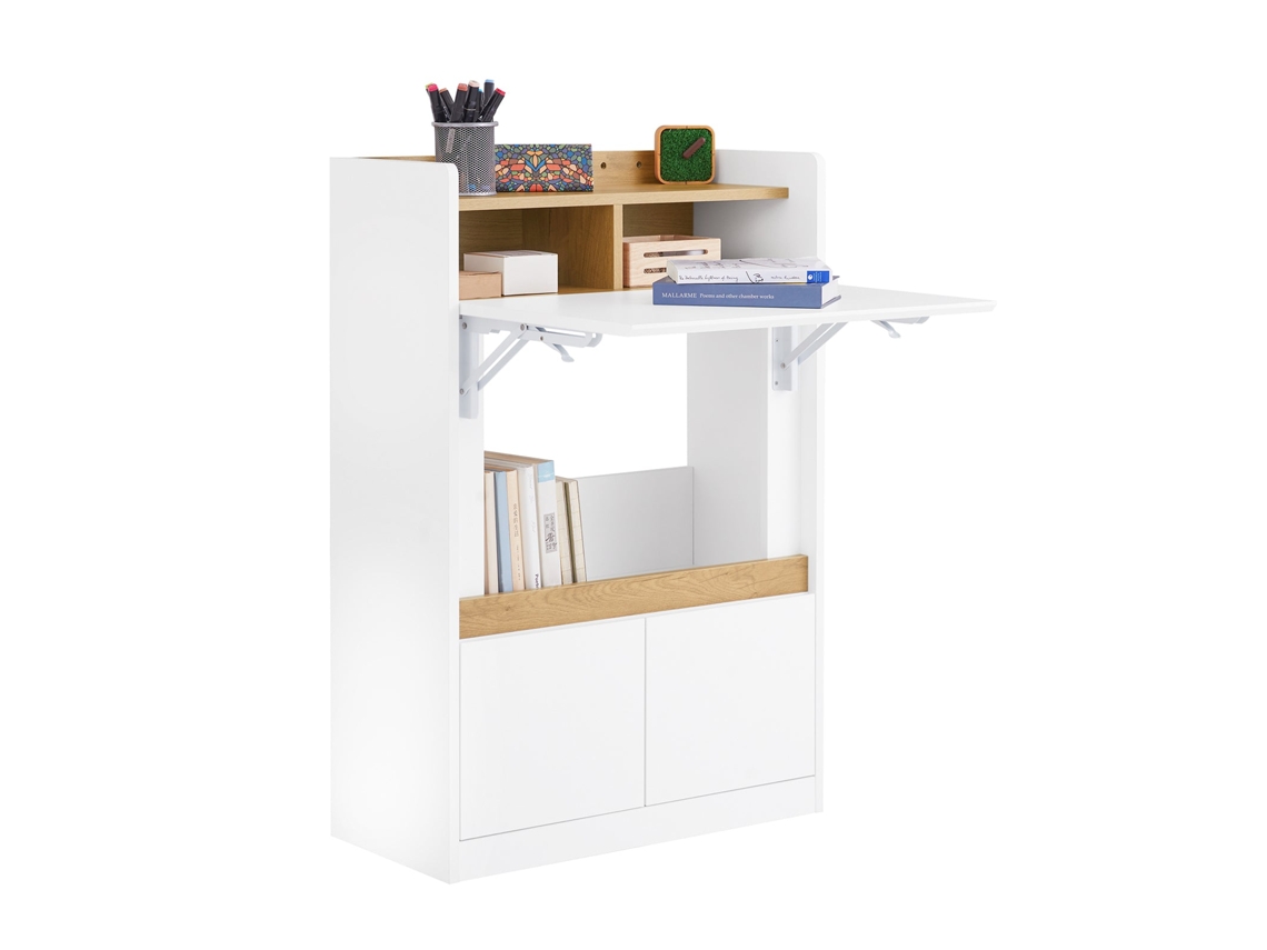 Fwt109 Wn Mesa De Secretária Dobrável Com 2 Gavetas E 1 Prateleira 63x67x93 Cm Sobuy