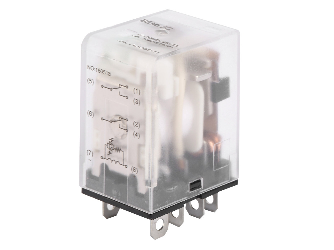 Relé Electromagnético 110VDC 8 Pines 10a com Luz Indicadora Verde Beml2c