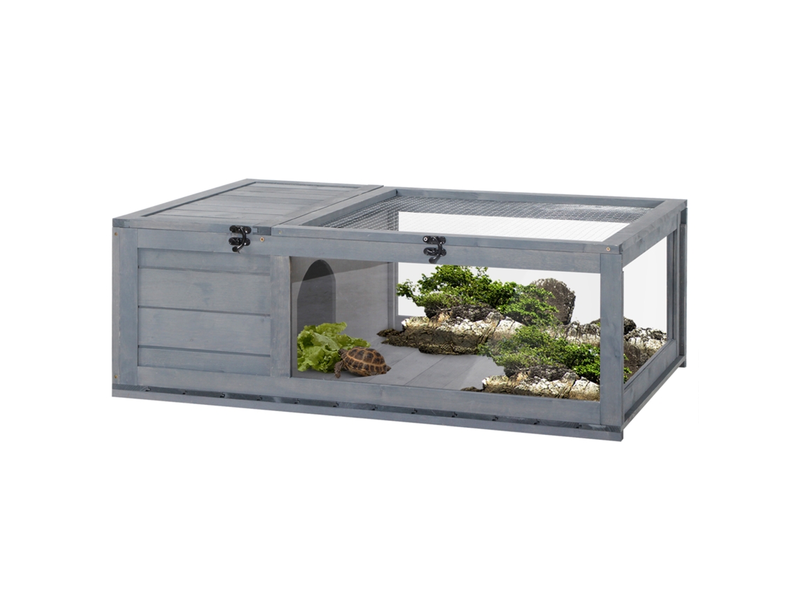 Casinha Tartaruga Madeira Telhado Tela 91x60,5x32 Cm Cinza
