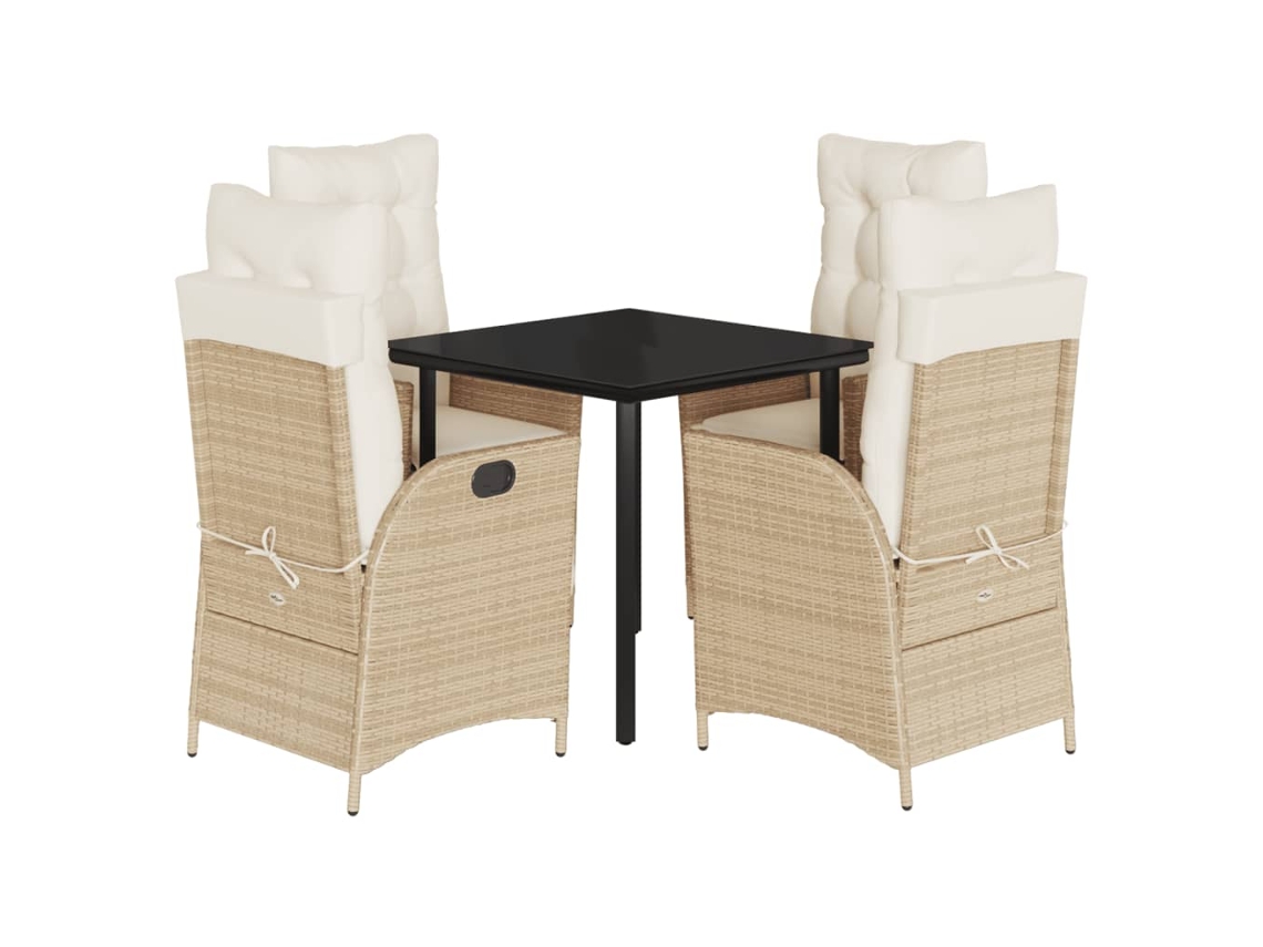Conjunto de 5 Jantar para Jardim com Almofadões Vime Pe Bege MAISON EXCLUSIVE