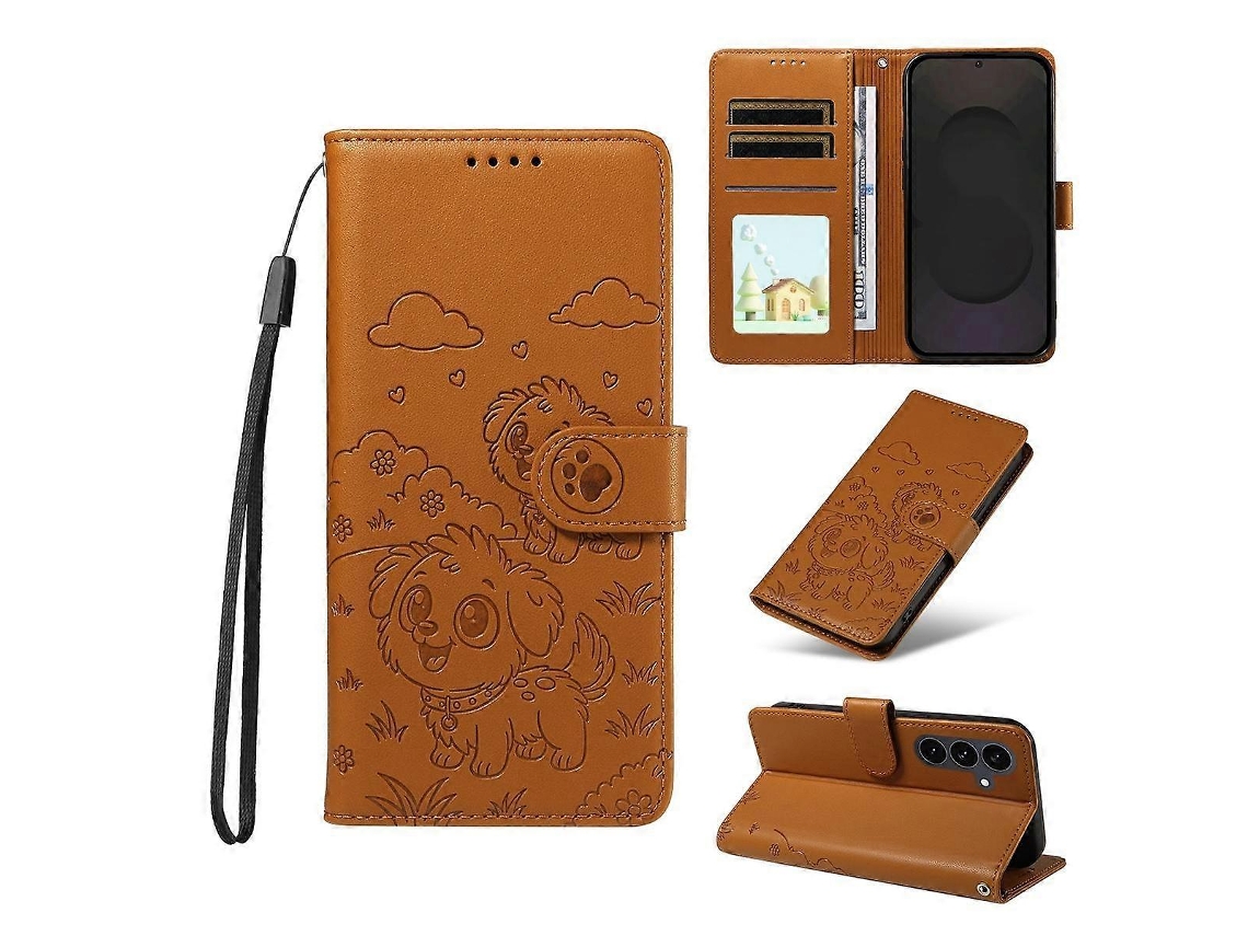 Capa De Couro Para Celular Com Bloqueio Rfid E Estampa De Cachorro Em Formato De Coração