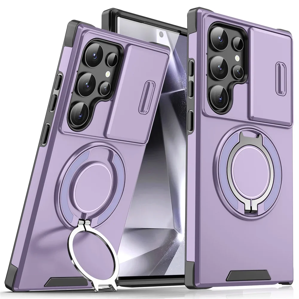 (samsung S24 Plus, Roxo) Capa Para Celular Samsung Com Suporte Magnético Deslizante, Protege A Câmera.