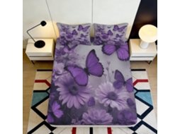 Conjunto de Cama Borboletas Microfibra com Estampa 3d e Fronha 200x25cm S/MARCA