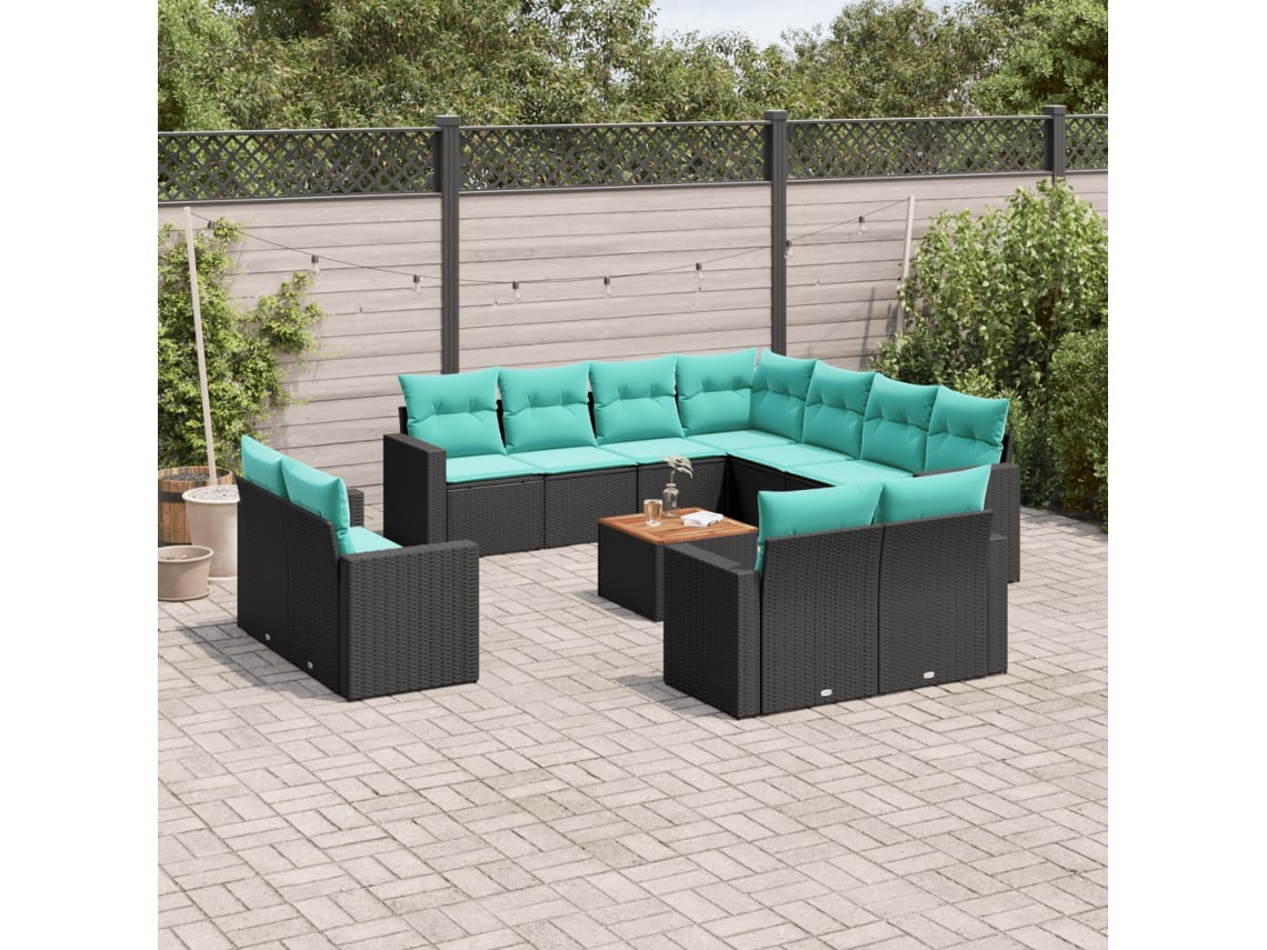 Vidaxl 12 Pcs Conjunto De Sofás De Jardim Com Almofadões Vime Pe Preto