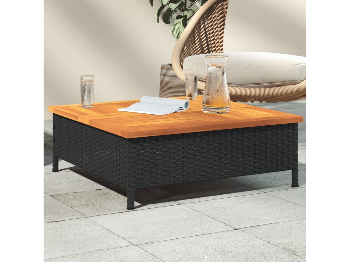 Vidaxl Mesa De Jardim 70x70x25 Cm Vime E Madeira De Acácia Preto