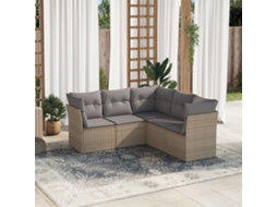 Vidaxl 5 Pcs Conjunto de Sofás P/ Jardim com Almofadões Vime Pe Bege