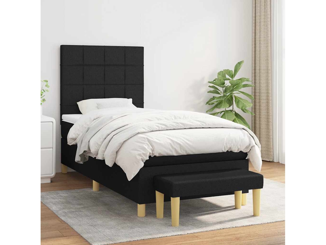 Vidaxl Cama Com Molas/colchão 90x200 Cm Tecido Preto