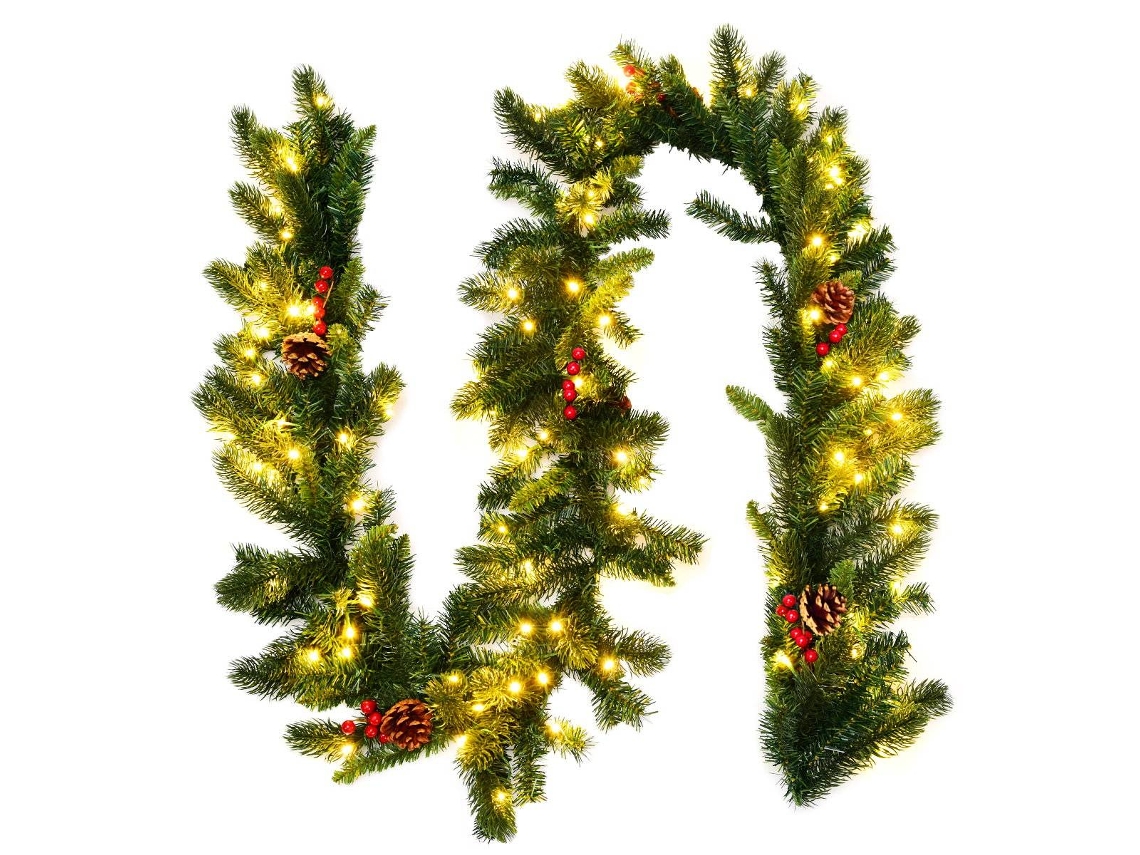 Guirlanda de Natal Iluminada 270 Cm Pe Pvc 100 Leds Branco Quente Pinhas Frutas Vermelhas Pilhas Aa Temporizador NORTHIX
