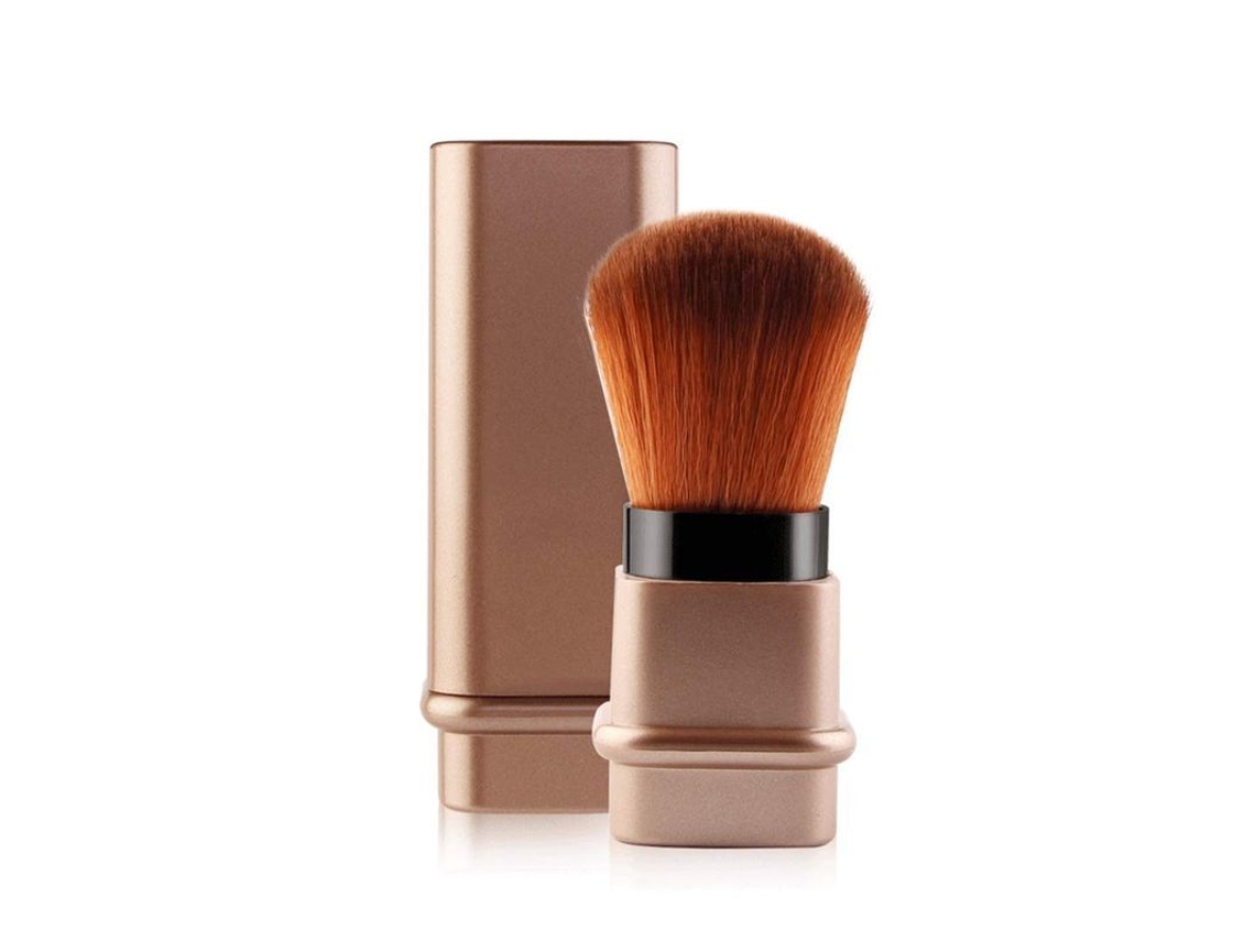 Pincel Kabuki Retrátil para Maquiagem Base Pó Blush Bronze Fibra Sintética Dourado