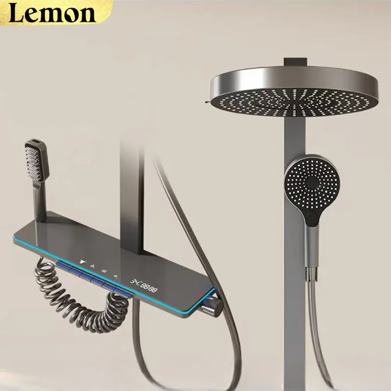(cinza-chumbo) Conjunto De Chuveiro Com Misturador De Água Quente E Fria Para Banheiro E Display De Led